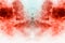Background of blue and red wavy smoke on a white isolated ground in the shape oh the mystical ghost`s head. Abstract pattern of