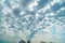 Background of blue sky with beautiful clouds and azure sea with Marina in the frame. the focus is selective