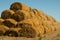 The background of the blue sky and yellow straw, the summer landscape,harvesting will ideally suit the background of the inscripti