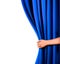 Background with blue velvet curtain and hand