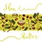 Background with branch Shea tree with fruits, nuts, leaves and Shea butter. Detailed hand-drawn sketches and lettering, vector