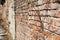 Background of a brick wall and branches of a bush in the spring