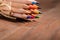 Background of bunch of pencil related decorative rope on wood table