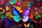 Background of butterflies of different colors, rainbow, different sizes and shapes, very beautiful and bright Generative AI.