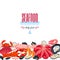 Background with cartoon food: seafood - tuna, salmon, clams, crab, lobster.