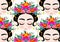 Background cartoon portrait, Emoji baby Mexican woman with crown of colorful flowers, typical Mexican hairstyle