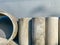 Background of a cement stone wall with piles of building materials