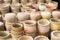 Background of ceramic terracotta pots for sale