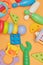 Background of children`s educational toys. top view close-up. toys for young children. games for the development of the child