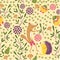 Background for children`s room, books, fabrics, postcards. Forest animals seamless baby pattern. Sly Fox, hedgehog and Mr. bird wa