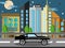 Background city car downtown vector colourful