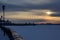 Background, city, evening, frozen river, river, river embankment, sky, sunset, view