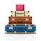 Background with closed old retro vintage suitcases