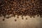 Background from coffee beans.Many roasted coffee coffees. Copy space.