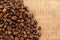 Background from coffee beans.Many roasted coffee coffees. Copy space.