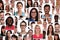 Background collage group of multiracial young smiling happy people portrait