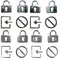 Background collection set of symbols and web icons of padlocks access and prohibition and closure
