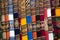 Background of colored fabrics from Bolivia ethnic market