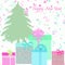 Background with colorful gift boxes , Christmas tree with text happy New year.