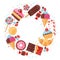 Background with colorful various candy, sweets and