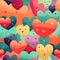 Background composed of a variety of small hearts painted in different colors, giving off a playful and childlike vibe.