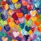 Background composed of a variety of small hearts painted in different colors, giving off a playful and childlike vibe.