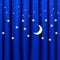 Background conceptual image of blue curtain with stars of different sizes