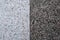 Background of a concrete wall and multi-colored gravel with a texture of two vertical parts - white and gray. Horizontal frame