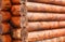 Background. Corner of blockhouse closeup. A log wall of wooden house