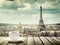 Background with cup of coffee and Eiffel tower in Paris