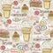 Background with cupcake, ice cream, cake and cookie, vector