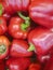 Background cut red sweet pepper in basket bulgarian pepper fresh, assorted colorful capsicum paprika on a counter in the