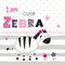 Background with cute zebra with floral elements and lettering for t-shirt desigh, baby shower, greeting card