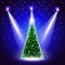 Background with Decorated Christmas Tree under Spotlights