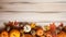 Background Design Autumnal Charm: A Harvest or Thanksgiving Table With Maple Leaves, Pine Cones, and Acorns