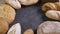 Background with different types of bread revolves. Whole grain fresh bread on the table