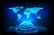 Background of digital futuristic hologram hud interface display of world maps earth