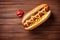 background dog hot sausage bread american meat food ketchup fast sauce. Generative AI.