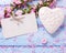 Background with elegant sakura flowers, white decorative heart