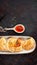 Background empanadas, typical spanish small tuna or meat fried pies, tomato sauce, bell pepper