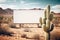 Background Empty Billboard With Unfocused Desert Landscape With A Lone. Generative AI