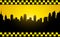 Background with evening city silhouette and taxi