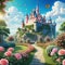 Background from a fairytale with a flower cartoon illustration castle of the princess and gorgeous scenery Beautiful roses