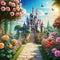 Background from a fairytale with a flower cartoon illustration palace of the princess and gorgeous scenery Beautiful roses