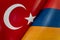 Background of the flags of the Turkey, armenia. concept of interaction or counteraction between the two countries. International