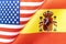 Background of the flags of the USA and spain. The concept of interaction or counteraction between two countries. International