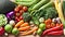 A background of food featuring a variety of fresh organic vegetables.