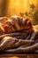 background food fresh table breakfast drink background bakery croissant bokeh cup morning. Generative AI.