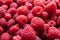 Background of fresh sweet red raspberries arranged close-up