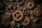 Background of gears of vintage rusty mechanism. Generative AI